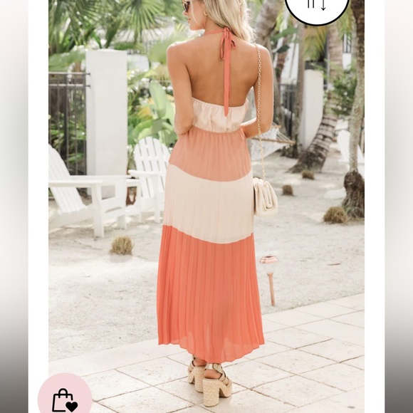 Pink Lily XS Long Weekends Terracotta Color Block Pleated Maxi Dress - Picture 3 of 5